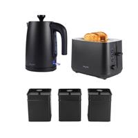 Salter Kuro Kitchen Set 2-Slice Toaster Rapid Boil Kettle Canisters with Lids