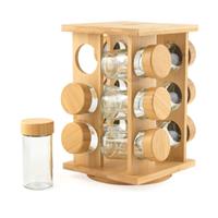 Salter Rotating Spice Rack 12 Glass Jars, Bamboo Base, Labels, Compact Design