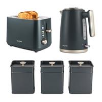 Salter Marino Kettle, Toaster & Canister Set - 1.7L, 2-Slice, Storage Tins Grey