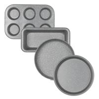 Salter 4pc Bakeware Set24cm Round Pan, 24cm Tray, 27cm Loaf & 6-Cup Muffin Tray