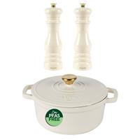 Salter Chester Cream Casserole Pot & Mill Set 24cm Cast Iron with Grinders