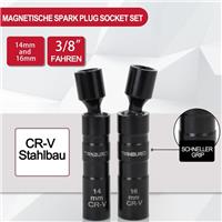 2x 14mm 16mm Spark Plug Socket Wrench 12 Point Magnetic Thin Wall Tool Universal