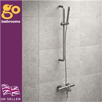 Gun Grey Bath Shower Mixer Tap & Shower Slide Rail Kit & Handset Anti Kink Hose