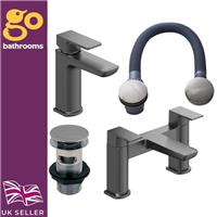 Gun Grey Basin & Bath Filler Tap Package Inc Basin & Bath Waste