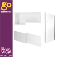 Strong Acrylic White L-shaped Left-hand Shower Bath Panel & Bath Screen 1700mm