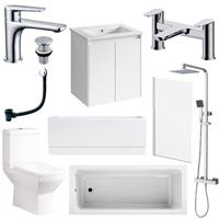 Bathroom Suite Tap 50cm White Wall Hung Vanity Unit Bath Shower Screen Toilet
