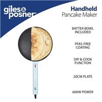 Giles & Posner Pancake Maker 20cm Plate, PFAS-Free, 600W, Blue, Batter Bowl