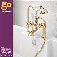 Traditional-Style Deck-Mounted Bath Shower Mixer Tap Gold Complete with Handset