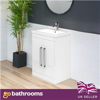 500mm Vanity Unit White Floor Standing With Ceramic Basin Gloss Finish