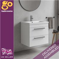 Small White Wall Hung Vanity Unit Bathroom Sink With 2 Storage Drawers | 515mm