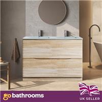 Light Ash Floor Standing Vanity Unit White Glass Basin Bathroom Cabinet 1200mm