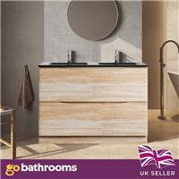 Light Ash Floor Standing Vanity Unit Grey Glass Basin Bathroom Cabinet 1200mm