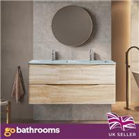 Light Ash Wall Hung Vanity Unit White Glass Basin Bathroom Cabinet 1200mm