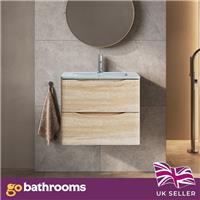 Light Ash Wall Hung Vanity Unit White Glass Basin Bathroom Storage Cabinet 600mm