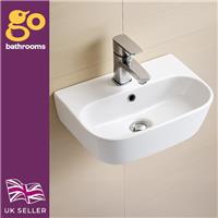 420mm Wall Mounted Cloakroom Basin Sink with Tap Hole Compact White Ceramic
