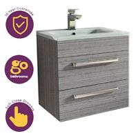515mm Grey Wood Newton Vanity Unit Glass Sink Bathroom Wall Hung Furniture