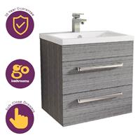 600mm Grey Wood Newton Vanity Unit Ceramic Sink Bathroom Wall Hung Furniture