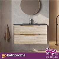 Light Ash Wall Hung Vanity Unit Grey Glass Basin Bathroom Storage Cabinet 900mm
