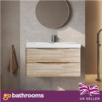Light Ash Wall Hung Vanity Unit Resin Basin Bathroom Storage Cabinet 900mm