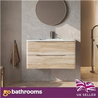 Light Ash Wall Hung Vanity Unit White Glass Basin Bathroom Storage Cabinet 900mm