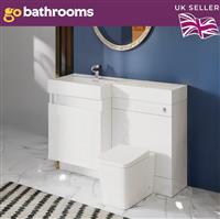White Gloss Toilet and Sink Vanity Unit 1200mm Left Hand Bathroom Sink Unit