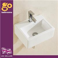 325mm Square Wall Basin Bathroom Wall Hung Cloakroom White Ceramic Compact Sink