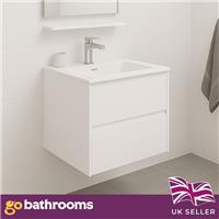 Matt White Bathroom Sink Unit Small 60cm Wall Hung Vanity Unit & Basin | Kersig