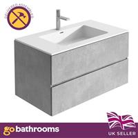 Matt Grey Wall Hung Basin Vanity Unit 2 Drawer Bathroom White Resin Sink 900mm