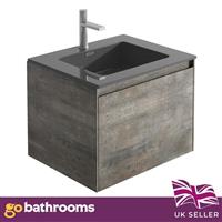 Urban Brown Bathroom Storage Wall Hung Vanity Unit Black Resin Basin 60cm