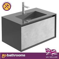 Black & Grey Bathroom Sink Unit Wall Mounted Vanity Unit & Black Sink | 750mm