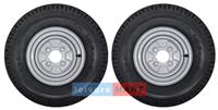A Pair of 500 x 10 inch Trailer Wheels and Tyres with 4 ply tyre and 4 inch PCD