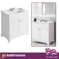 White 800 Vanity Unit Traditional Bathroom Ceramic Sink Basin 2 Door Cupboard
