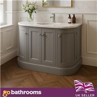 Rowan Traditional Grey 120cm Curved Vanity Storage Unit Ceramic Sink Marble Top