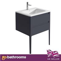 60cm Grey Vanity Unit and Sink Bathroom Floor Bathroom 2 Drawer Unit