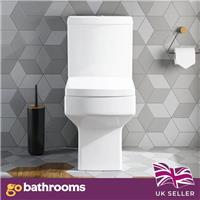 Close Coupled Square Toilet WC Pan & Soft Close Seat Antibacterial Glaze Modern