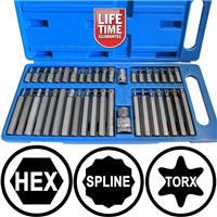 Hex Torx Star & Spline BIT Socket Set 3/8 & 1/2dr Long & Short Reach Allen Key