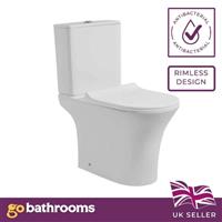 Rimless Close Coupled Toilet WC Soft Close Seat White Ceramic Anti-Bacterial Pan