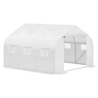 Outsunny Walk-In Polytunnel Greenhouse w/ Roll Up Door Windows, 3.5x3x2 m White