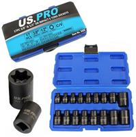 17pc E TORX IMPACT SOCKET SET by US PRO TOOLS E5/E24 female star torque sockets