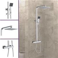 Thermostatic Shower Square Anti-Twist Hose Adjustable Height Chrome Shower ABS