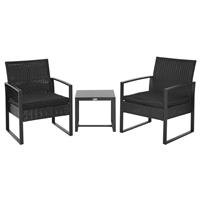 Outsunny 3 Pieces Rattan Patio Bistro Set 2 Chairs Coffee Side Table Set, Black