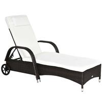 Outsunny Adjustable Wicker Rattan Sun Lounger Recliner Chair w/ Cushion Brown