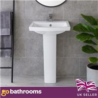 White Ceramic Square Basin & Pedestal Easy Clean Bathroom Sink Overflow Fenn