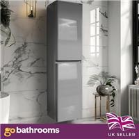 Grey Gloss Tall Storage Unit Bathroom Wall Hung 2 Door Universal Storage Cabinet