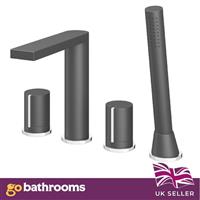 Black & Chrome Deck Mounted 4 Hole Bath Shower Mixer Tap & Handset
