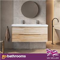 Light Ash Wall Hung Vanity Unit Round Resin Basin Bathroom Cabinet 1200mm