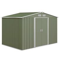 Outsunny 9 x 6FT Galvanised Garden Storage Shed with Sliding Door, Light Green
