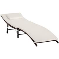 Outsunny Folding Rattan Sun Lounger with Cushion and Pillow, Cream