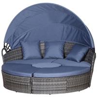 Outsunny 4 PCs Cushioned Outdoor Plastic Rattan Round Sofa Bed Table Set Grey
