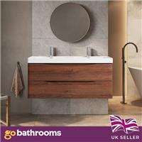 Dark Wood Wall Hung Vanity Unit Resin Basin Bathroom Storage Cabinet 1200mm